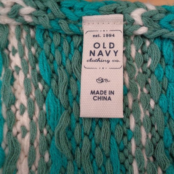 Old Navy Scarf 2 PC Set Knit FairIsle Pom Pom & Fleece Infinity Turquoise Blue - Picture 5 of 5
